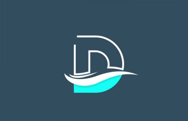 Swoosh tasarımı ile iş ve şirket için D mavi alfabe harf simgesi simgesi