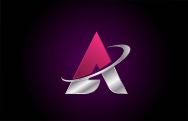 Şirket ve iş için metalik swoosh tasarımı olan pembe bir alfabe harf logosu simgesi