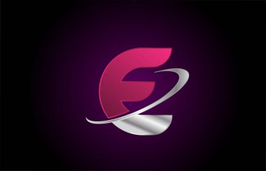 E pembe alfabe harfi logo simgesi şirket ve iş için metalik swoosh tasarımı