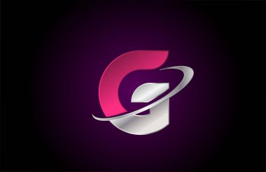 Şirket ve iş için metalik swoosh tasarımlı G pembe harf logosu simgesi