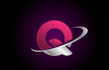 Metalik swoosh tasarımlı şirket ve iş dünyası için Q pembe alfabe harfi logosu simgesi