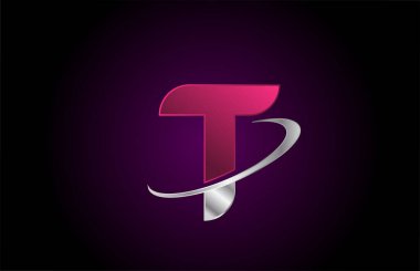 Şirket için pembe alfabe harf logosu simgesi ve metalik swoosh tasarımlı iş simgesi