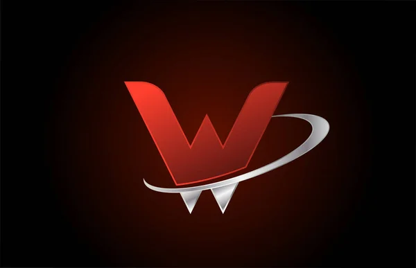带有灰色Swoosh设计的企业和公司的W红色金属字母标识图标 — 图库矢量图片