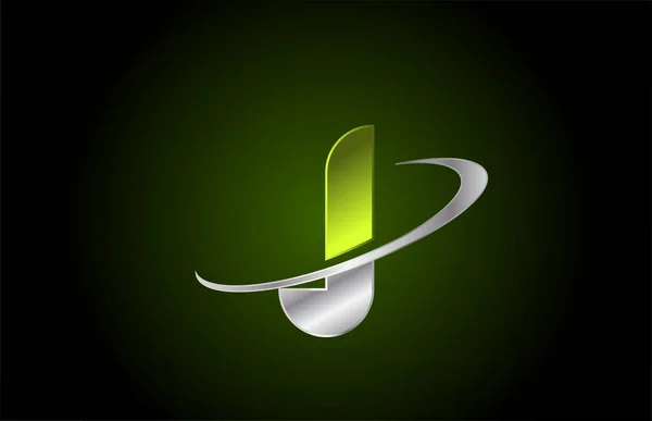 ビジネスやグレーのスワッシュデザインの会社のためのJ緑の金属アルファベット文字のロゴアイコン — ストックベクタ
