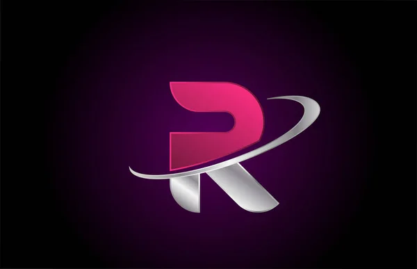 Rピンクのアルファベットの文字のロゴは 金属製のスワッシュデザインの企業やビジネスのためのアイコン — ストックベクタ
