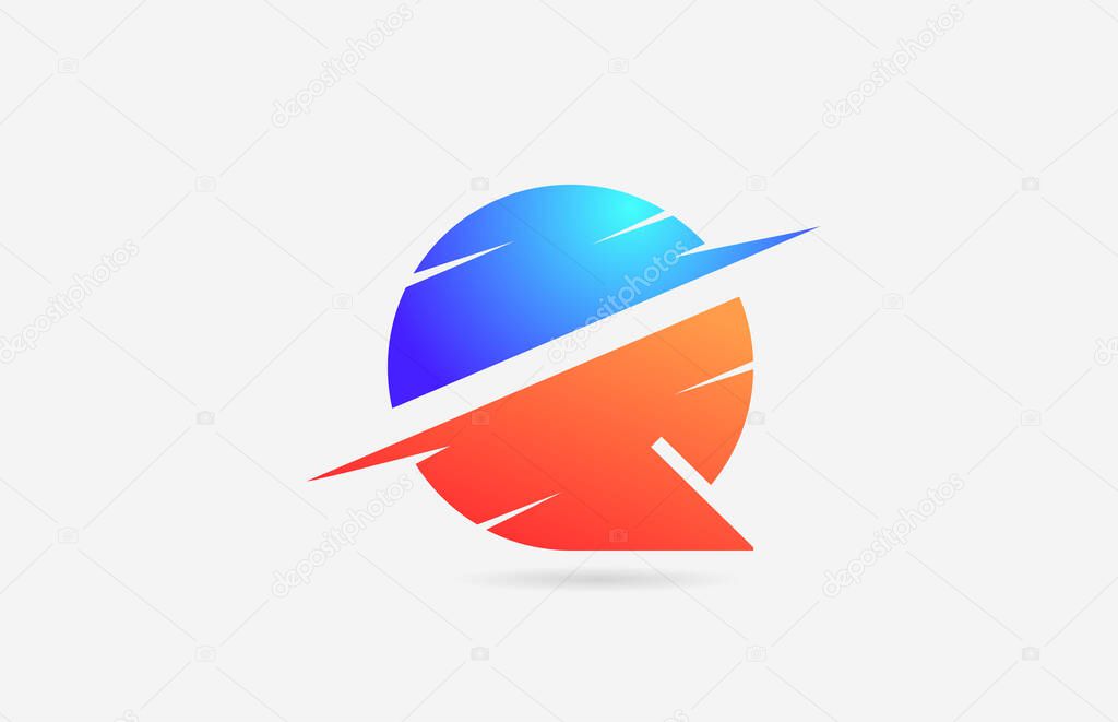 Q blue orange alphabet letter logo icon for company and business with slice design