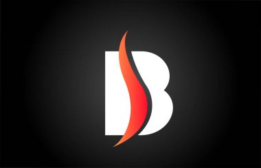 şirket ve iş için portakal rengi swoosh tasarımlı beyaz ve siyah B harf simgesi simgesi