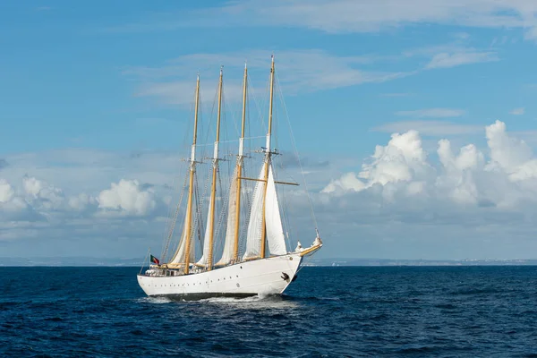 Navio Vela Com Quatro Velas Brancas — Fotografia de Stock