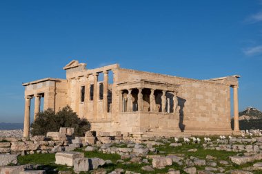 Atina, Yunanistan 'daki Parthenon Tapınağı. Altın saat ışığı.