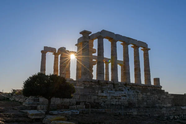 Zřícenina Starobylého Chrámu Poseidon Mysu Sounion Attica Řecko — Stock fotografie