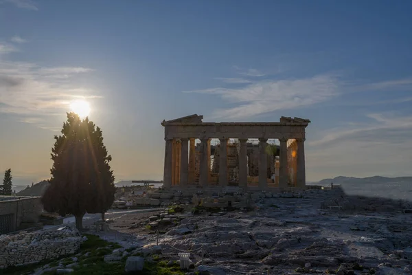 Parthenon Temple Acropolis Athens Greece Golden Hour Light — Stock Photo, Image