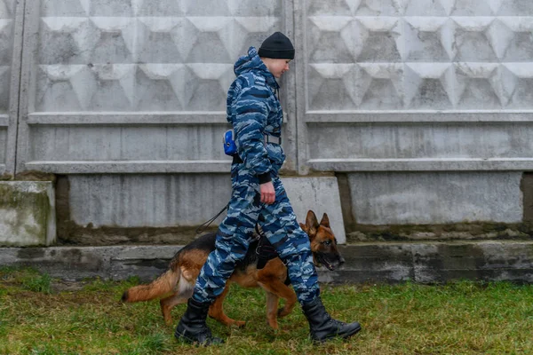 Vrouwelijke Agenten Met Een Getrainde Hond Duitse Herder Politiehond — Stockfoto