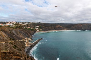 Beautiful rocky coastline and blue sea in Portugal