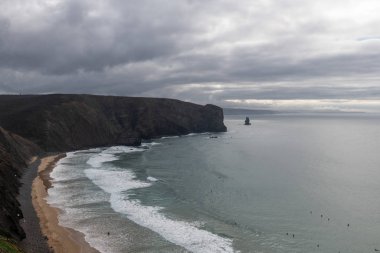 Beautiful rocky coastline and blue sea in Portugal