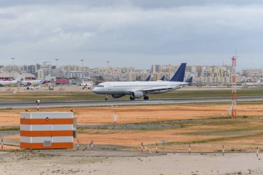 Airport with passenger airplane landed