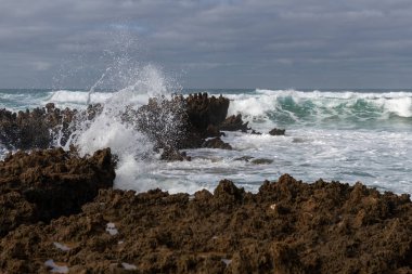 Beautiful rocky coastline and blue sea in Portugal
