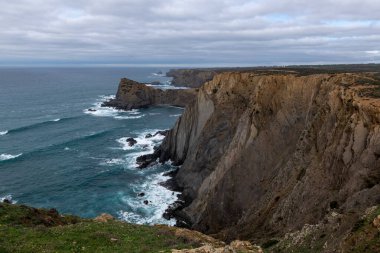 Beautiful rocky coastline and blue sea in Portugal