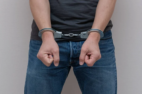 Adult Prisoner Male Hands Handcuffs Arrested Man Criminal Concept — 图库照片