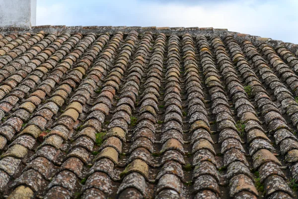 Old red tiled roof on the european house