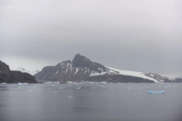 Антарктический Пляж Ледником Горами Вид Корабля Экспедиции — стоковое фото