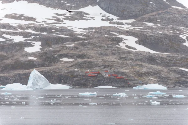 Playa Antártica Con Glaciares Montañas Vista Desde Barco Expedición — Foto de Stock