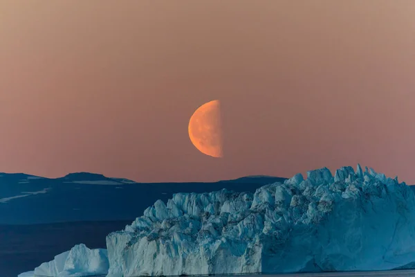 Belle Lever Lune Groenland Iceberg Mer — Photo