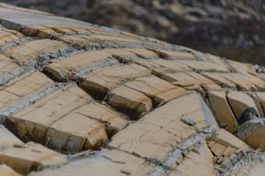 Doğu Grönland 'daki renkli kayalar kapanıyor. Kaya dokusu.