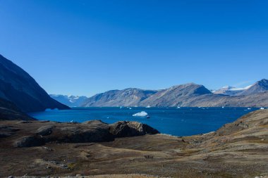 Güzel renkli kayaları olan Grönland manzarası.
