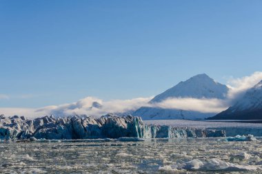 Yaz mevsiminde Svalbard 'da buzul manzarası. Güneşli hava.