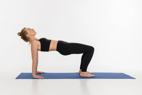 Sporty Attractive Young Woman Doing Yoga Practice White Background — Stock Photo, Image