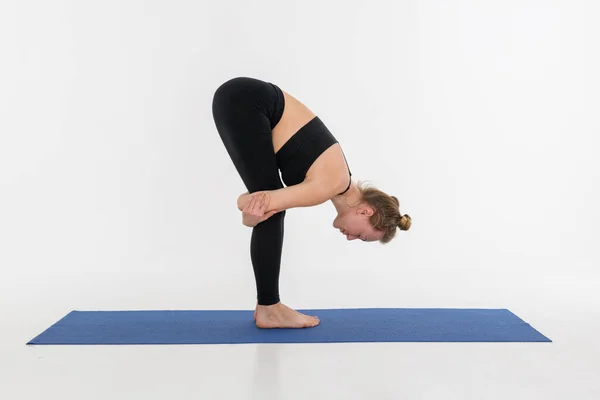 Sporty Attractive Young Woman Doing Yoga Practice White Background — Stock Photo, Image