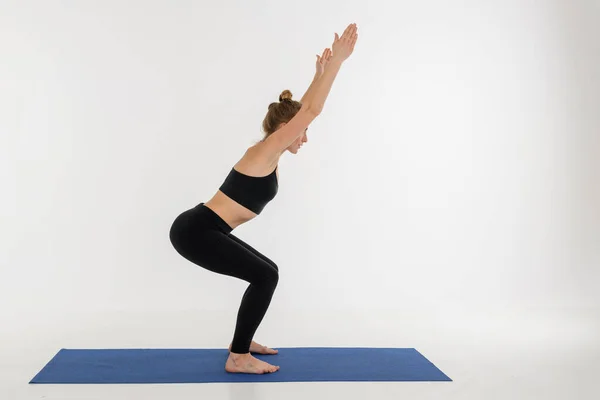 Sporty Attractive Young Woman Doing Yoga Practice White Background Kursiasana — Stock Photo, Image