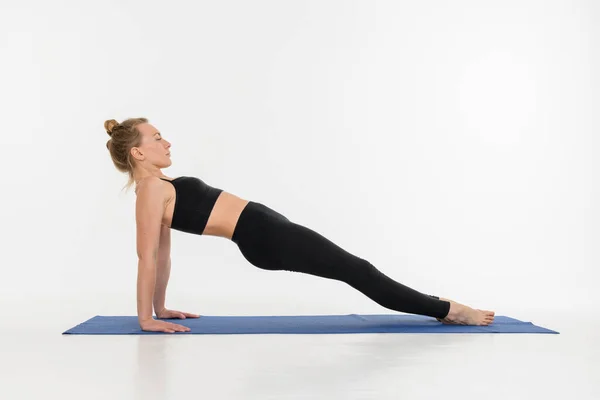 Sporty Attractive Young Woman Doing Yoga Practice White Background — Stock Photo, Image