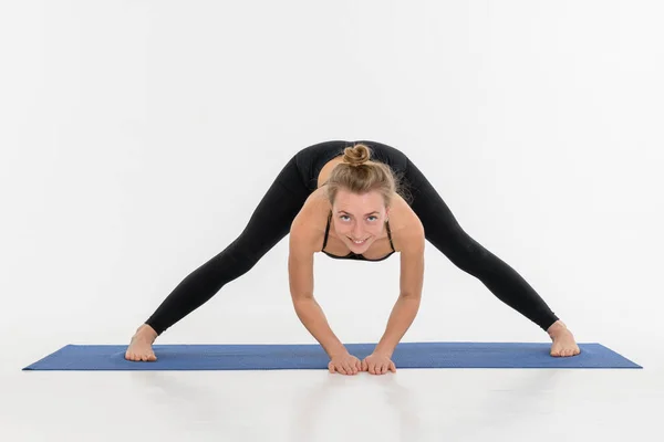Sporty Attractive Young Woman Doing Yoga Practice White Background — Stock Photo, Image