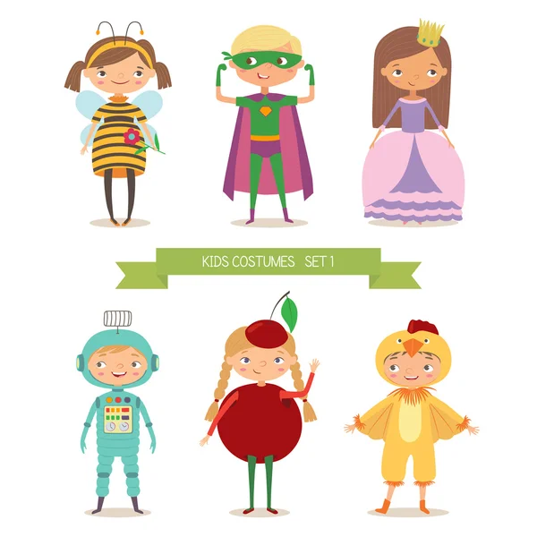 Cute kids in different costume — Stock Vector