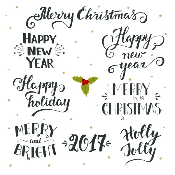 Coleção de Natal e Ano Novo desenhada à mão com carta —  Vetores de Stock