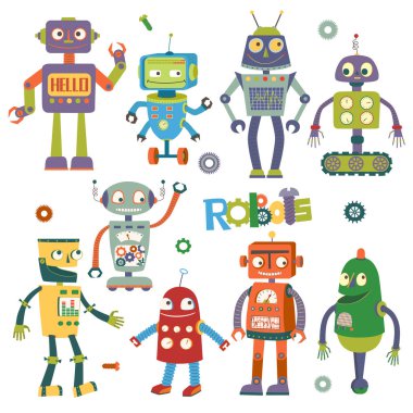 Vektör robotlar karikatür tarzı dizi