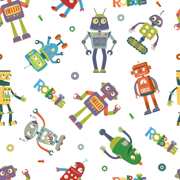 Modèle de robots vectoriels dans le style de dessin animé — Image vectorielle