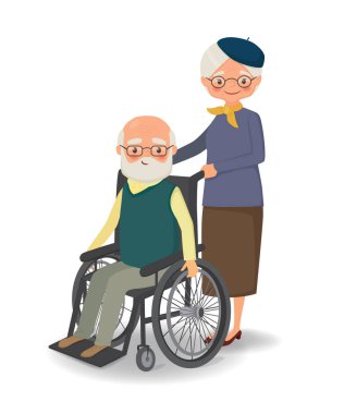 Yaşlı kadın Engelli yaşlı adamla gezinme