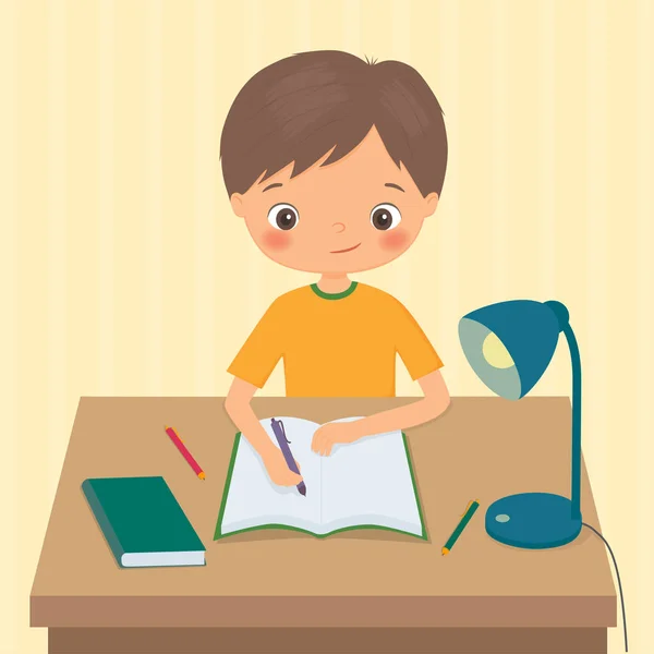 Мальчик делает домашнее задание — стоковый вектор