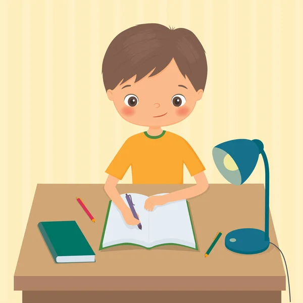 Pequeño niño hace una tarea — Vector de stock