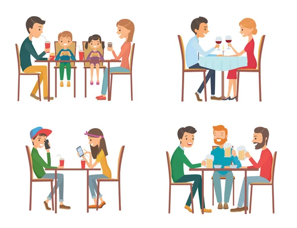 Collection d'illustrations vectorielles sur le thème des personnes dans les cafés — Image vectorielle
