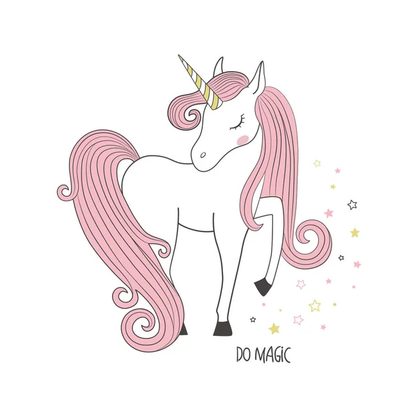 Unicorn ajaib. Ilustrasi anak untuk pakaian - Stok Vektor