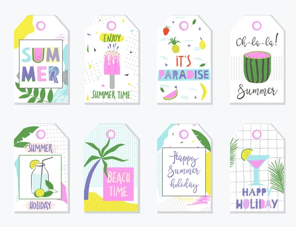 Etiquetas y etiquetas de regalo de verano brillantes. Ilustración vectorial — Vector de stock