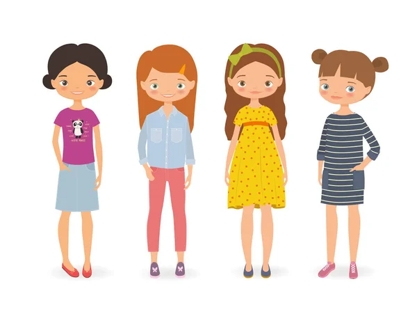 Ensemble de filles élégantes dessin animé — Image vectorielle