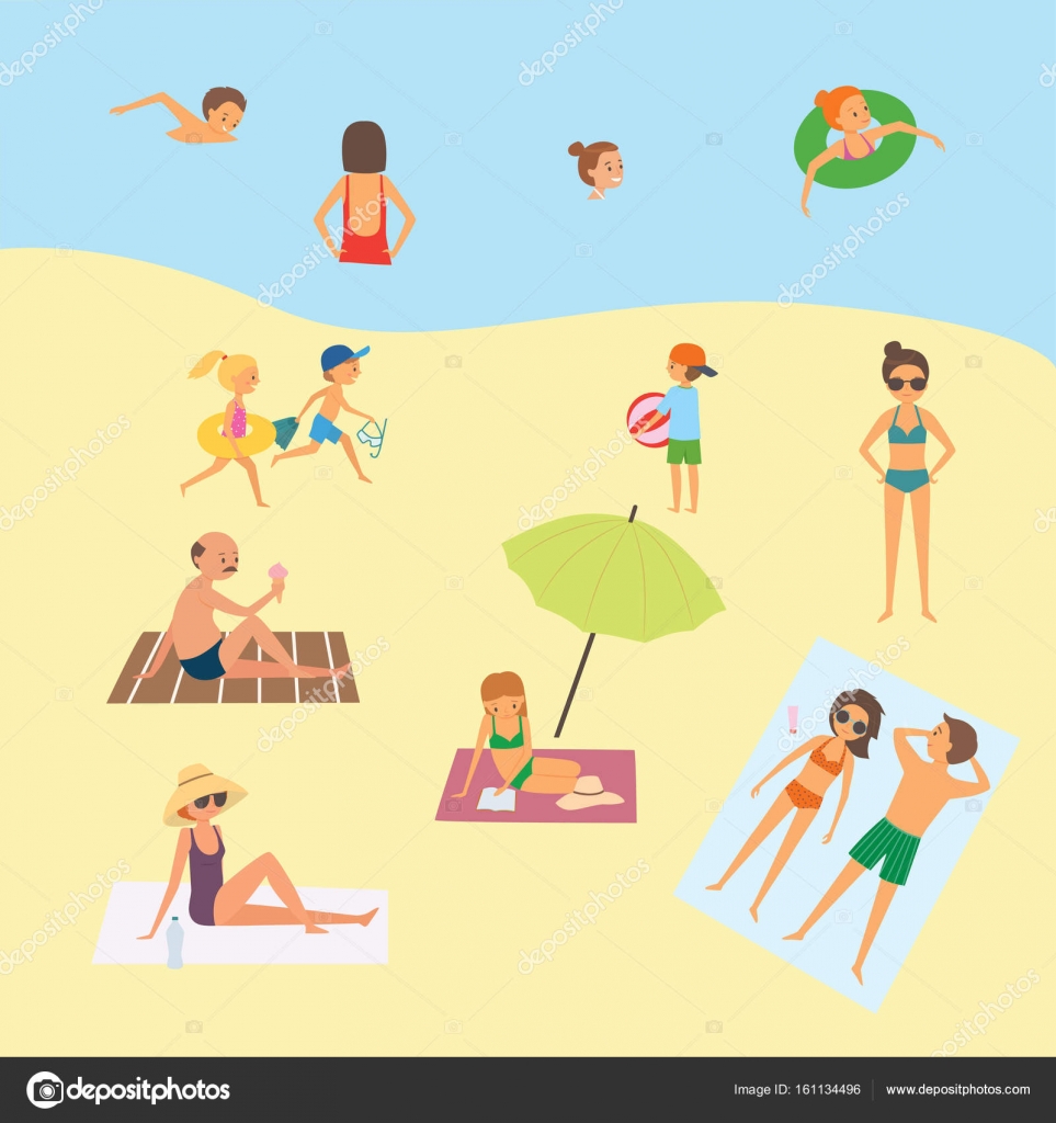 Gens Sur La Plage Image Vectorielle Marinamays 161134496
