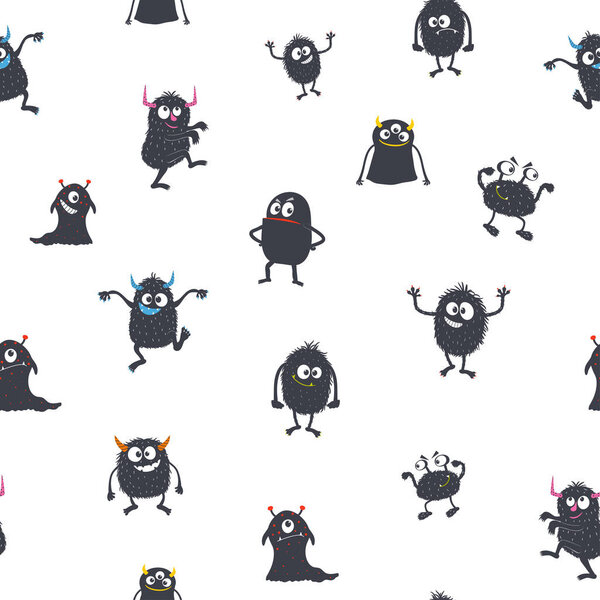 Милые мультяшные монстры. Бесшовный рисунок
