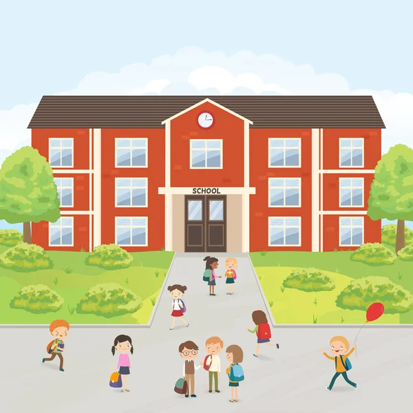 Groupe d'élèves de l'école primaire dans la cour de l'école — Image vectorielle