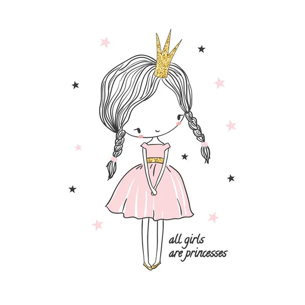 Χαριτωμένο μικρό κορίτσι πριγκίπισσα. Εικονογράφηση μόδας για παιδιά — Διανυσματικό Αρχείο