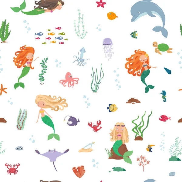 Zeichentrick-Unterwasserwelt. nahtloses Muster — Stockvektor